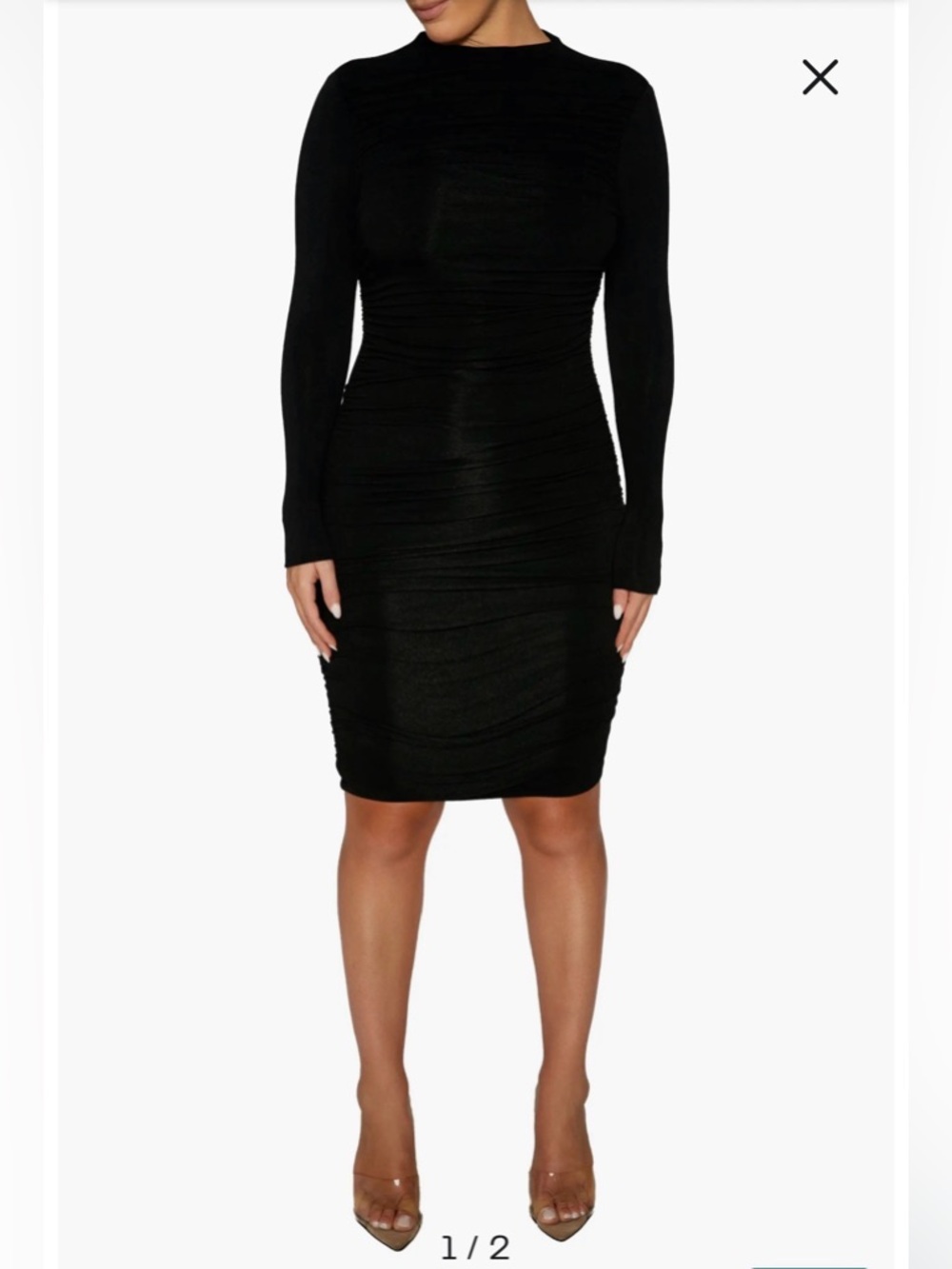 Naked Wardrobe Long Sleeve Ruched Bodycon Open Back Black Mini Dress Sz L NWOT